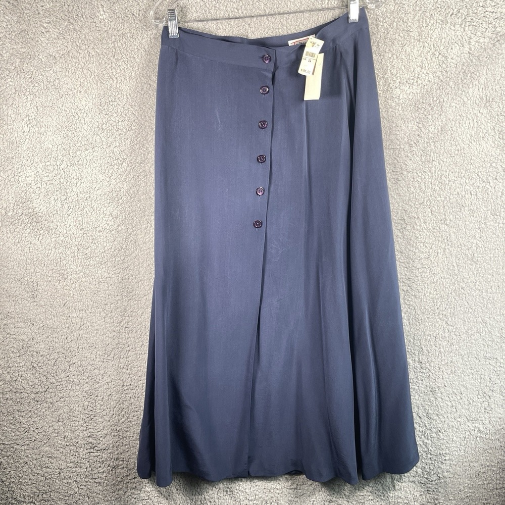 Talbots Womens 14 Blue Washed Silk Maxi Skirt NWT Button Front Lined Vintage NOS